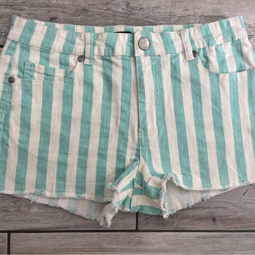 Forever 21 Mint and White Striped Jean Shorts